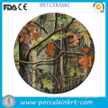 Round flat dreamlike leaf and tree painting decorative dish